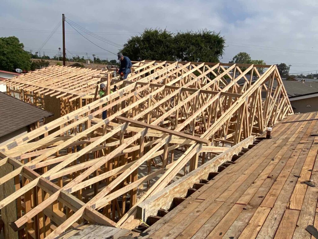 Roof truss installation on an Orange County project