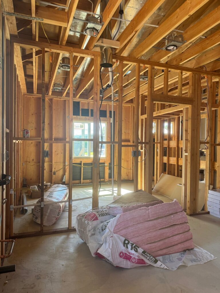 ADU interior walls framed and wired, Anaheim, CA