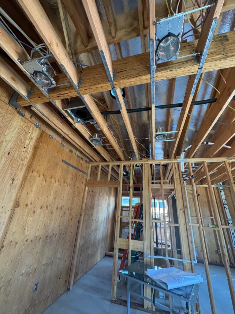 ADU ceiling with ducting and recessed light boxes, Anaheim, CA