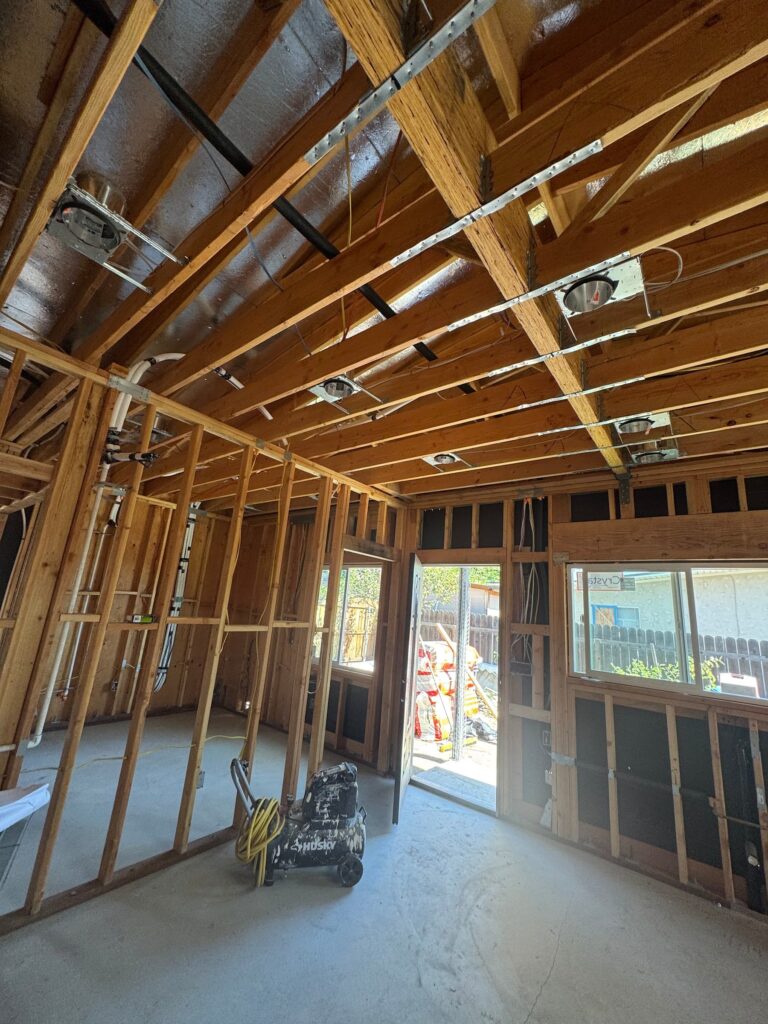 ADU great room framing and ceiling rough-in, Anaheim, CA