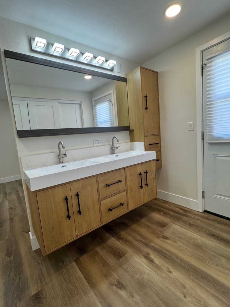 Bathroom double vanity after remodel, Anaheim, CA