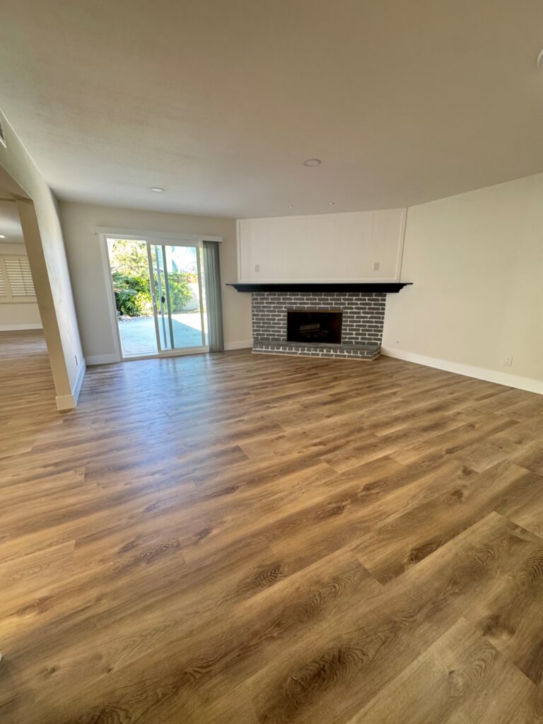 Family room after remodel with new flooring, Anaheim, CA