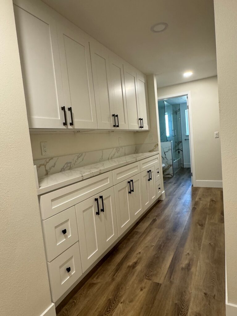 Built-in cabinets with quartz top, Anaheim home remodel